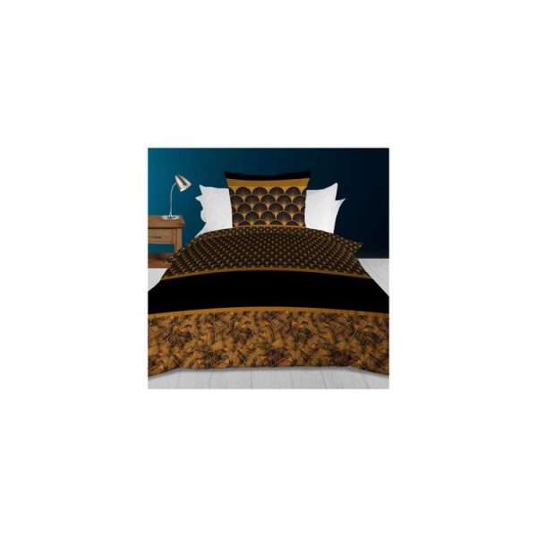 Coupon 😍 Soleil D’ocre Parure Housse De Couette 140×200 Cm En Coton 57 Fils PAON Noir Et Doré, Par Soleil D’ocre 🧨 1