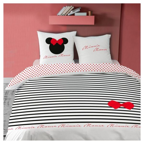 Bon marché 🧨 MINNIE Parure Housse De Couette Enfant En Coton 57 Fils MINNIE STRIPES 🔥 1