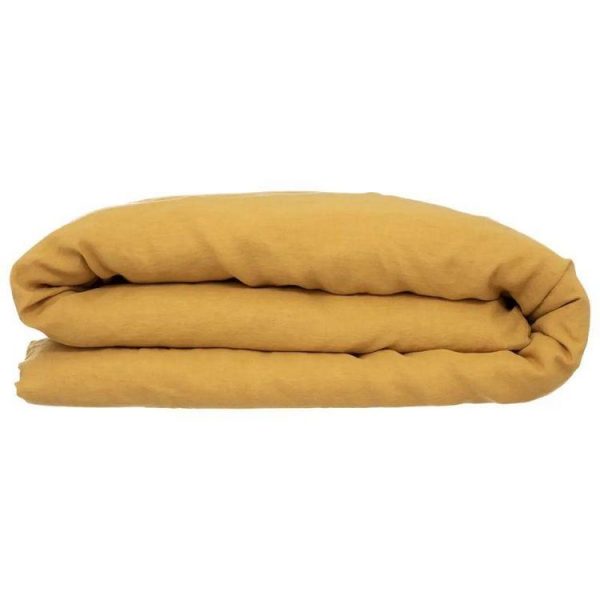 Bon marché 🤩 Housse De Couette Lin Adorable 240x220cm Jaune Ocre 🔔 3