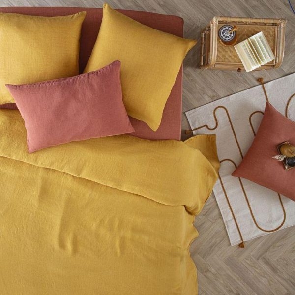 Bon marché 🤩 Housse De Couette Lin Adorable 240x220cm Jaune Ocre 🔔 4