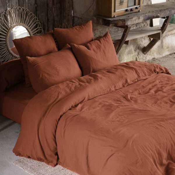 Meilleure vente 🌟 No Name Housse De Couette Unie 240×220 Cm Gaze De Coton Terracotta 😉 1