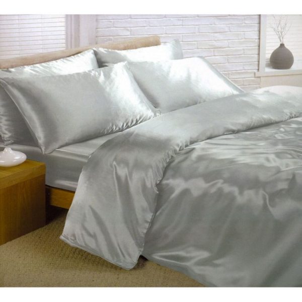 Acheter 🧨 Home Drap De Satin – Parure De Lit Satin Gris Argent – 6 Pièces 😍 3