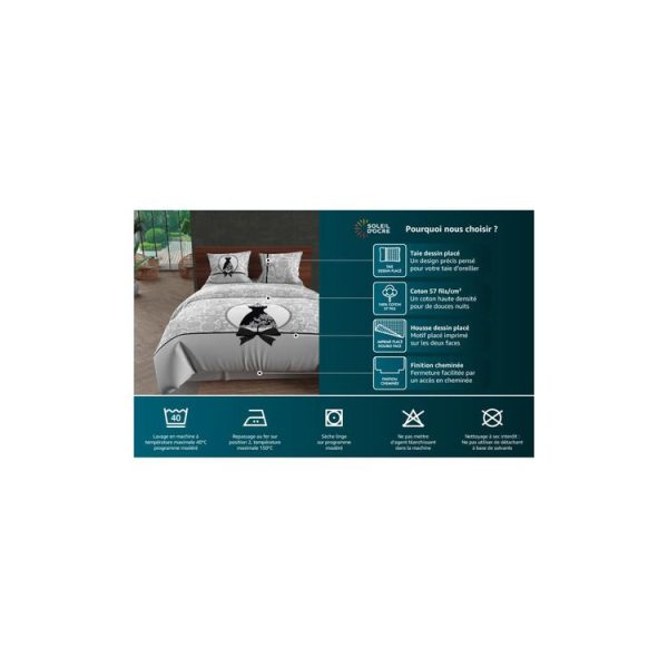 Coupon ⌛ Soleil D’ocre Parure Housse De Couette Dessin Placé 240X220 Cm WILLIAM, 100% Coton 57 Fils/cm2 🎉 3