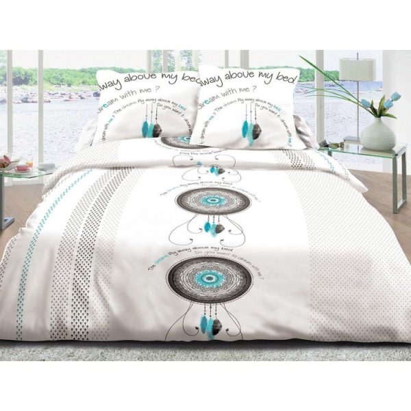 Grosses soldes 🛒 Le Linge De Jules Housse De Couette 220×240 + 2 Taies Pur Coton 57 Fils – Dream Turquoise 🤩 1