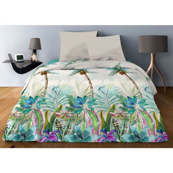 Top 10 🎉 Le Linge De Jules Housse De Couette 240×260 + 2 Taies Pur Coton 57 Fils – Palmiers Rose ❤️ 1