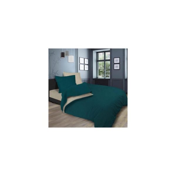 Bon marché 👏 Soleil D’ocre Parure De Lit En Coton Lavé 240×290 Cm BICOLORE Bleu Canard/écru 😉 1