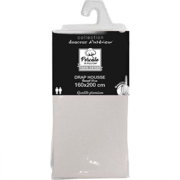 Vente flash 🔥 Paris Prix Drap Housse Percaline 160x200cm Lin 🛒 4
