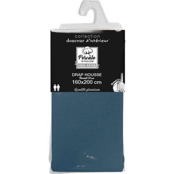 Acheter 🤩 Paris Prix Drap Housse Percaline 160x200cm Bleu ⌛ 4