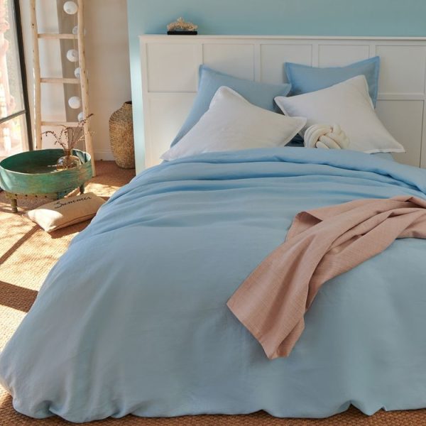 Budget 🎁 Parure Housse De Couette Unie En Lin AZUR 💯 4