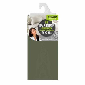 Promo ✨ Paris Prix Drap Housse Lina 160x200cm Kaki ⭐ 9