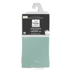 Vente flash ❤️ Paris Prix Drap Housse Percaline 180x200cm Sauge 🛒 6