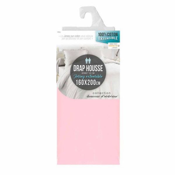Bon marché 🔔 Paris Prix Drap Housse Jersy 160x200cm Rose Clair 🎉 4