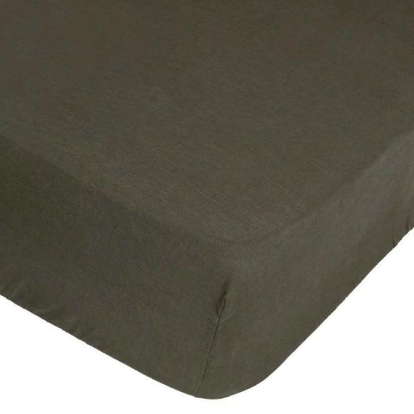 Remise 😀 Drap Housse En Lin Adorable 160x200cm Vert Kaki ⭐ 1