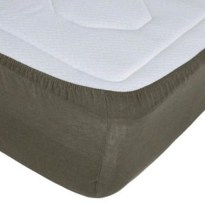 Remise 😀 Drap Housse En Lin Adorable 160x200cm Vert Kaki ⭐ 7