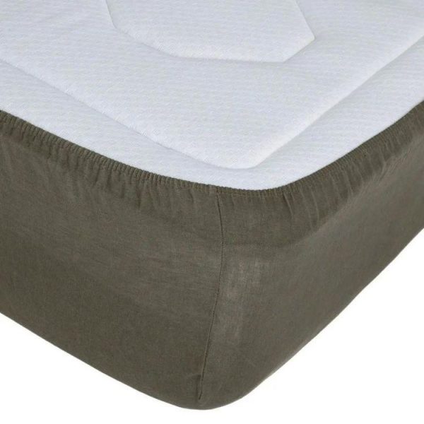 Remise 😀 Drap Housse En Lin Adorable 160x200cm Vert Kaki ⭐ 3