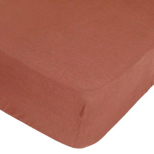 Budget 👏 Drap Housse En Lin Adorable 140x190cm Terracotta ✨ 1