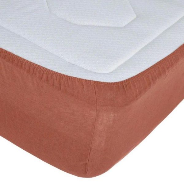 Budget 👏 Drap Housse En Lin Adorable 140x190cm Terracotta ✨ 3