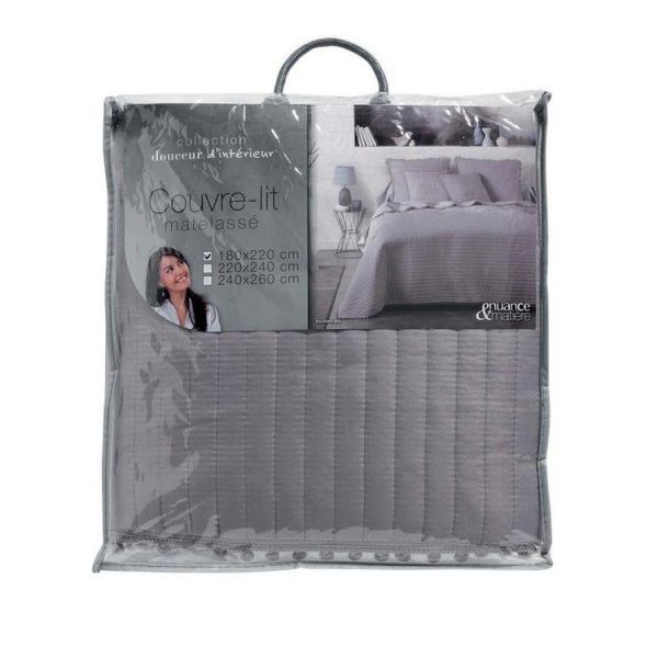 Tout neuf 👍 Paris Prix Couvre-Lit Matelassé Dorinette 180x220cm Gris 🤩 3