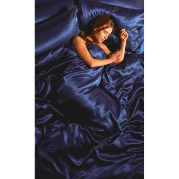 Nouveau 🤩 Home Drap De Satin – Parure De Lit Satin Bleu Nuit – 6 Pièces 🌟 1