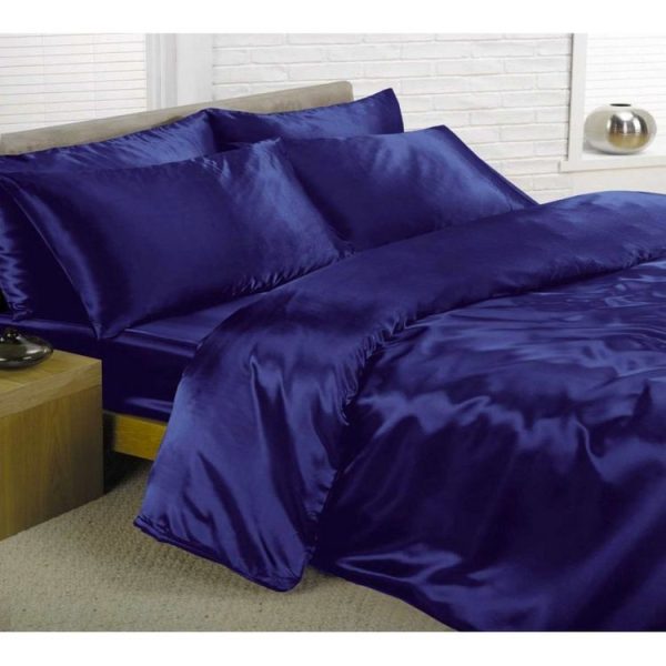 Nouveau 🤩 Home Drap De Satin – Parure De Lit Satin Bleu Nuit – 6 Pièces 🌟 3