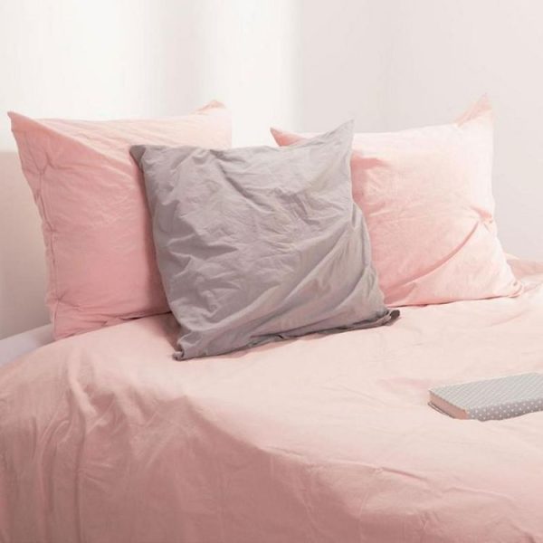 Remise 🔥 Parure De Lit 3 Pièces Coton Lavé 260x240cm Rose 🔥 1
