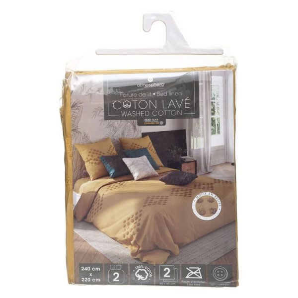 De gros 🌟 ATMOSPHERA Parure De Lit En Coton Lavé Tuft – 240 X 220 Cm – Jaune Ocre ✔️ 4