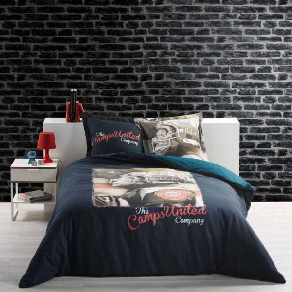Nouveau 💯 Paris Prix Parure De Lit 3 Pièces Camps Football 240x220cm Bleu 😀 1