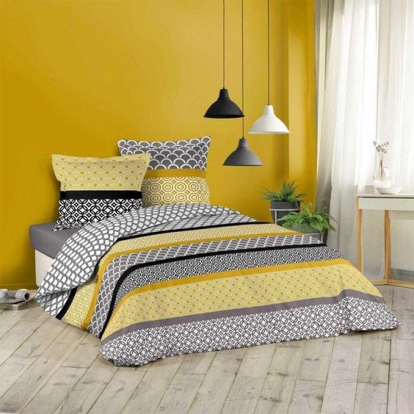Nouveau 🤩 Paris Prix Parure De Lit 3 Pièces Karta 260x240cm Jaune & Gris 👍 1