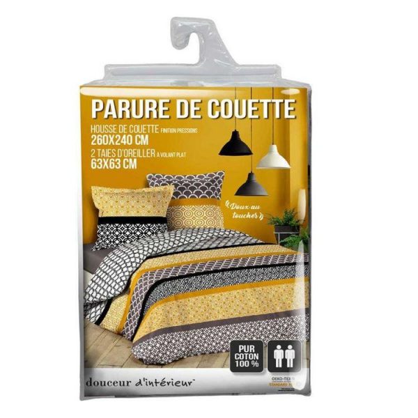 Nouveau 🤩 Paris Prix Parure De Lit 3 Pièces Karta 260x240cm Jaune & Gris 👍 3
