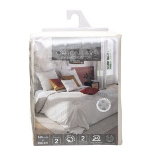 Coupon ✨ ATMOSPHERA Parure De Lit En Coton Lavé Tuft – 240 X 220 Cm – Ivoire 👍 9