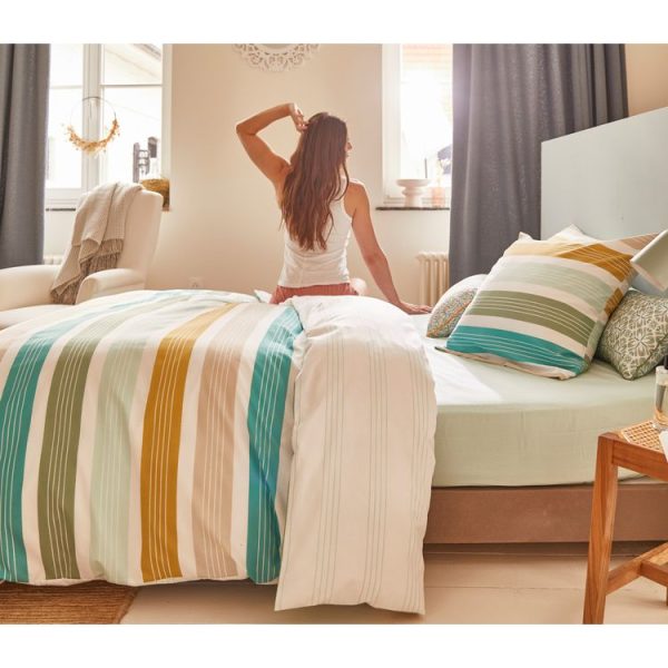 De gros 🥰 ACTUEL Parure Housse De Couette En Polycoton 52 Fils Motifs Rayures REMI 💯 1